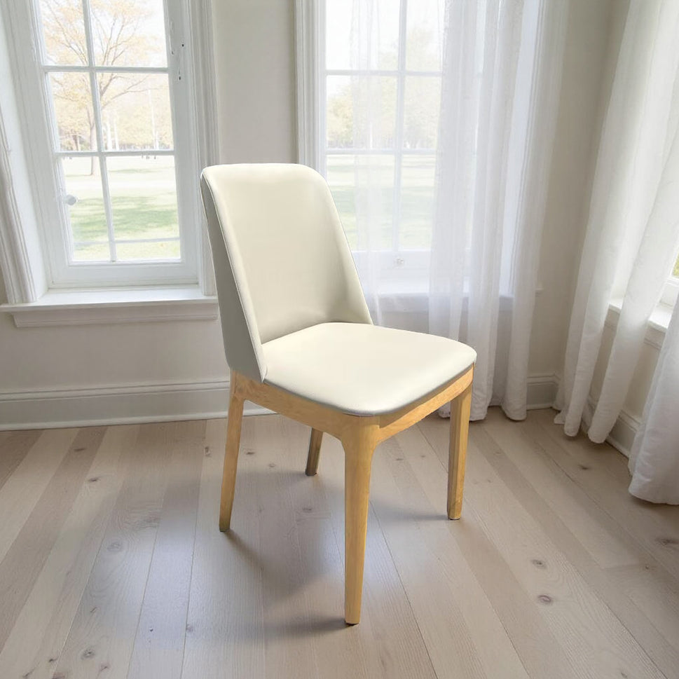 Set of 2 Modern Cream Upholstered Dining Chair with Natural Wood Frame