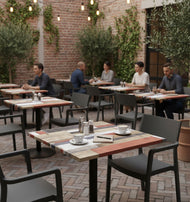 Commercial-Grade Indoor & Outdoor Table with Reinforced Stone-Composite Top: Multi Color Redden Wood