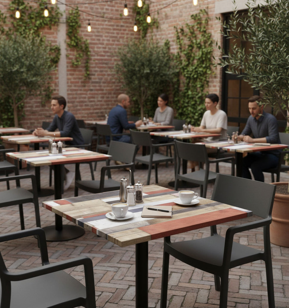 Commercial-Grade Indoor & Outdoor Table with Reinforced Stone-Composite Top: Multi Color Redden Wood