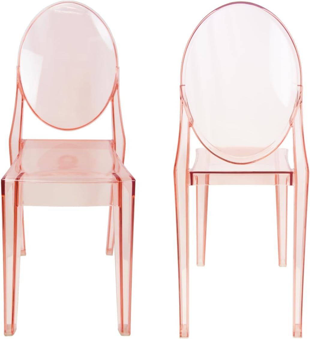 Set of 4 Pink Clear Ghost Chairs, Modern Transparent Accent Side Chairs, Stackable Dining Room Restaurant Chairs for Events, Weddings, Banquets