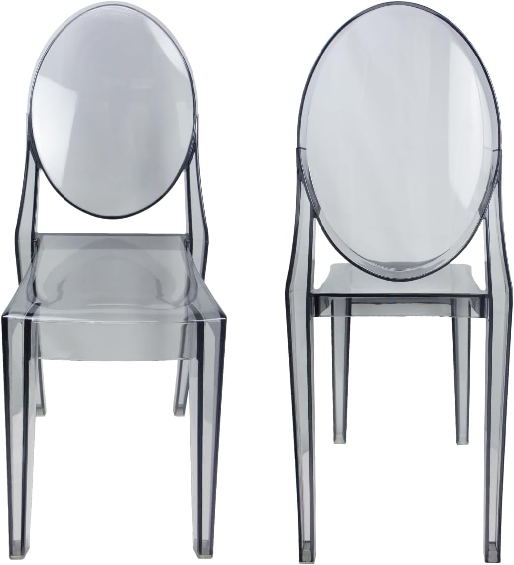 Set of 4 Smoke Gray Clear Ghost Chairs, Modern Transparent Side Chairs, Stackable Dining Room Restaurant Chairs for Events, Weddings, Banquets