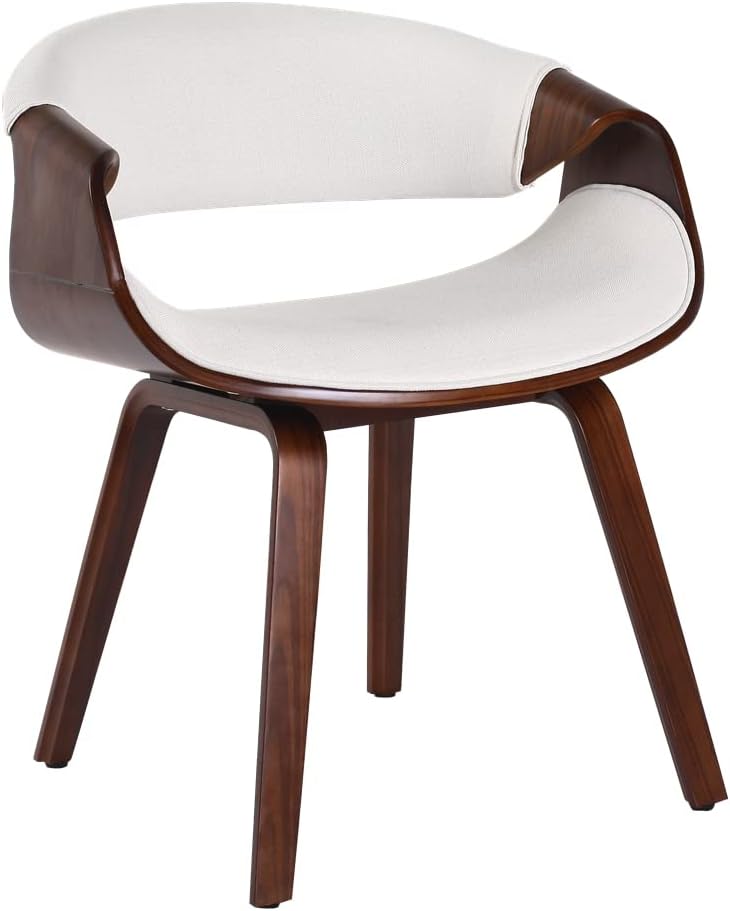 Set of 2 White Bentwood Curved Back Dining Chair, PU Leather Upholstery, Walnut Plywood Frame