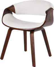 Set of 2 White Bentwood Curved Back Dining Chair, PU Leather Upholstery, Walnut Plywood Frame