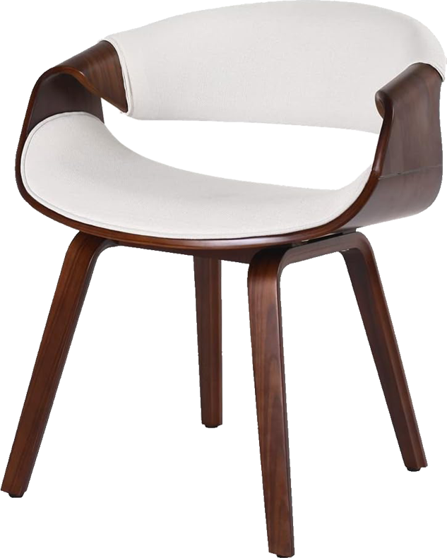 Set of 2 White Bentwood Curved Back Dining Chair, PU Leather Upholstery, Walnut Plywood Frame