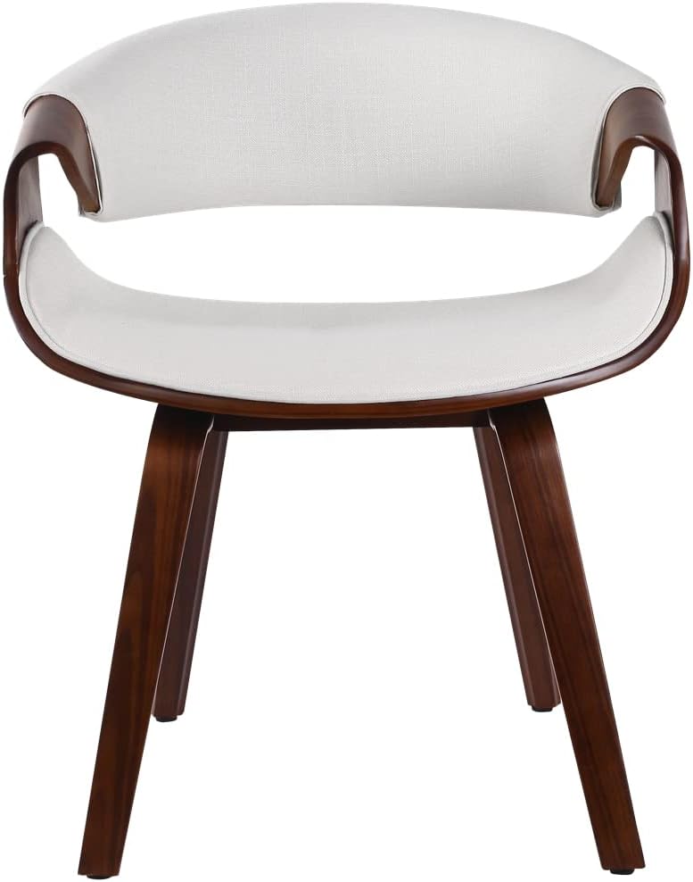 Set of 2 White Bentwood Curved Back Dining Chair, PU Leather Upholstery, Walnut Plywood Frame