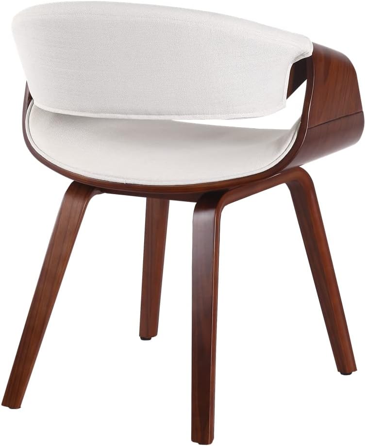 Set of 2 White Bentwood Curved Back Dining Chair, PU Leather Upholstery, Walnut Plywood Frame