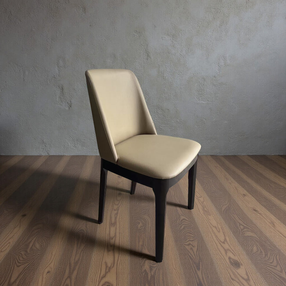 Set of 2 Modern Beige Upholstered Dining Chair with Dark Wood Frame