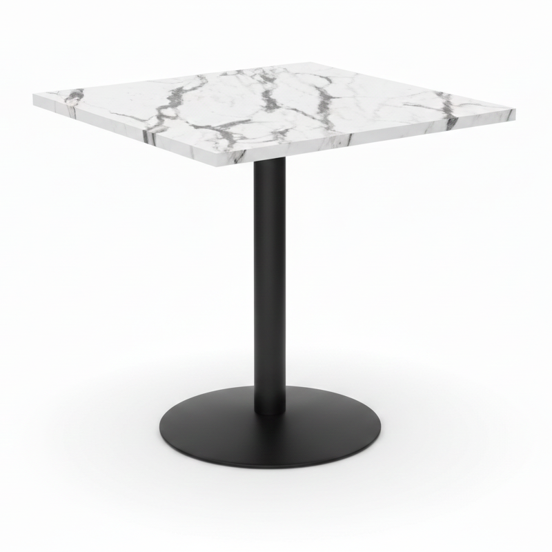 Commercial-Grade Indoor & Outdoor Table with Reinforced Stone-Composite Top: Square White Marble-Like