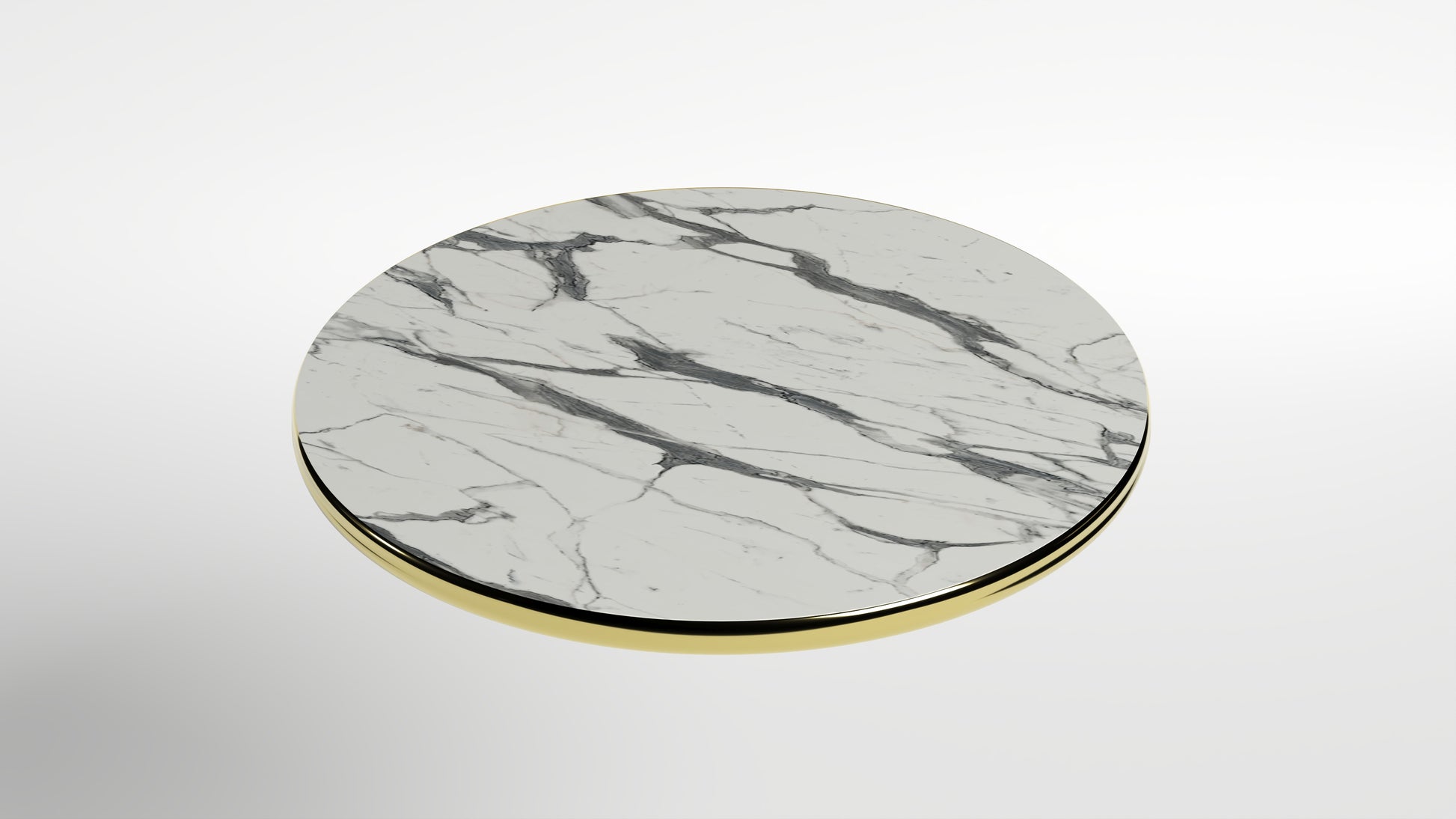 Commercial-Grade Indoor & Outdoor Table with Reinforced Stone-Composite Top: Round White Marble-Like with Gold Trim
