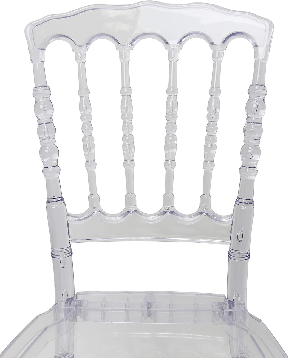 Set of 4 Clear Crystal Acrylic Chairs, Transparent Stacking Chiavari Dining Chairs for Weddings, Banquets, Events (Napoleon, Clear)