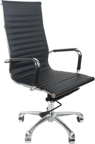 High Back PU Leather Executive Office Desk Chair Leather Height Adjustable Swivel Ribbed Ergonomic Conference Task Chair