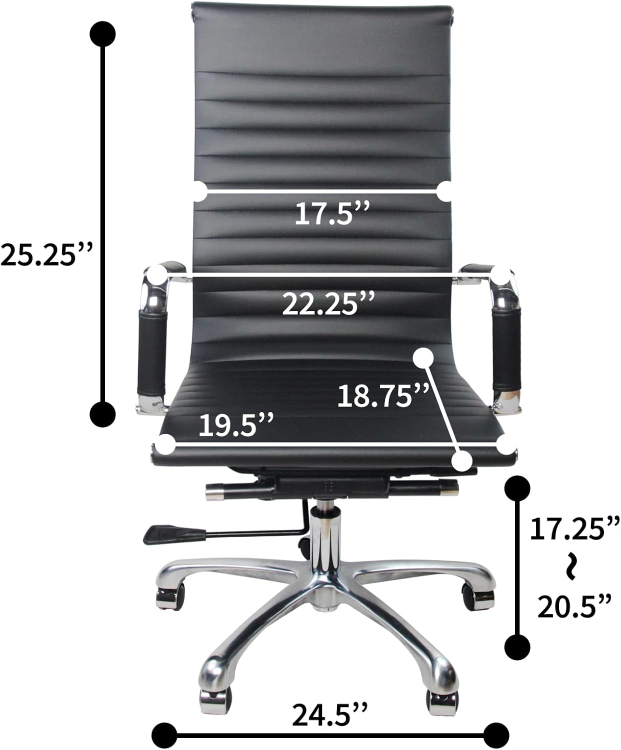 High Back PU Leather Executive Office Desk Chair Leather Height Adjustable Swivel Ribbed Ergonomic Conference Task Chair