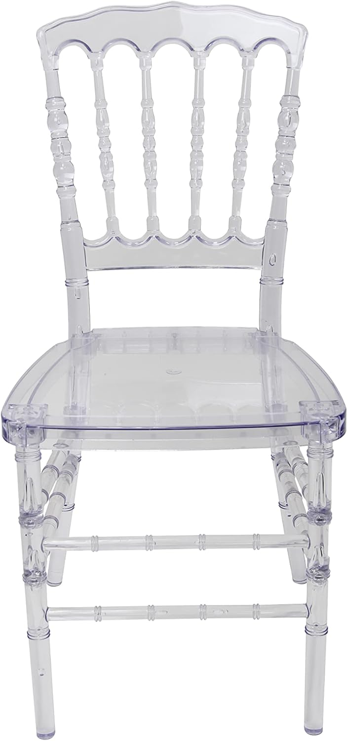 Set of 4 Clear Crystal Acrylic Chairs, Transparent Stacking Chiavari Dining Chairs for Weddings, Banquets, Events (Napoleon, Clear)