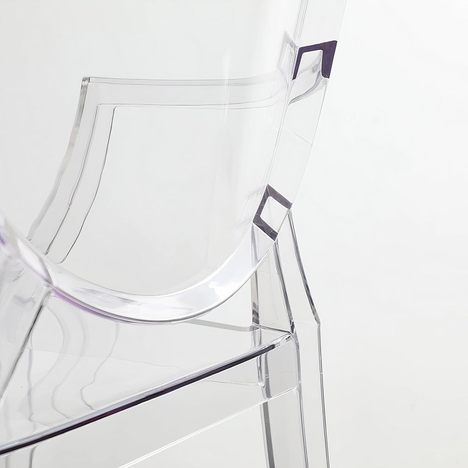 Set of 4 Clear Circle Back with Armrest Ghost Chairs, Modern Transparent Side Chairs, Stackable Dining Room Restaurant Chairs for Events, Weddings, Banquets