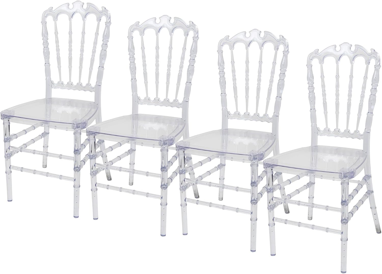 Set of 4 Clear Crystal Acrylic Chairs, Transparent Stacking Chiavari Dining Chairs for Weddings, Banquets, Events (Napoleon, Clear)