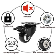 2" Swivel Plate Caster Wheels with Dual Brake (Set of 4) - Heavy Duty PVC, 360° Steering