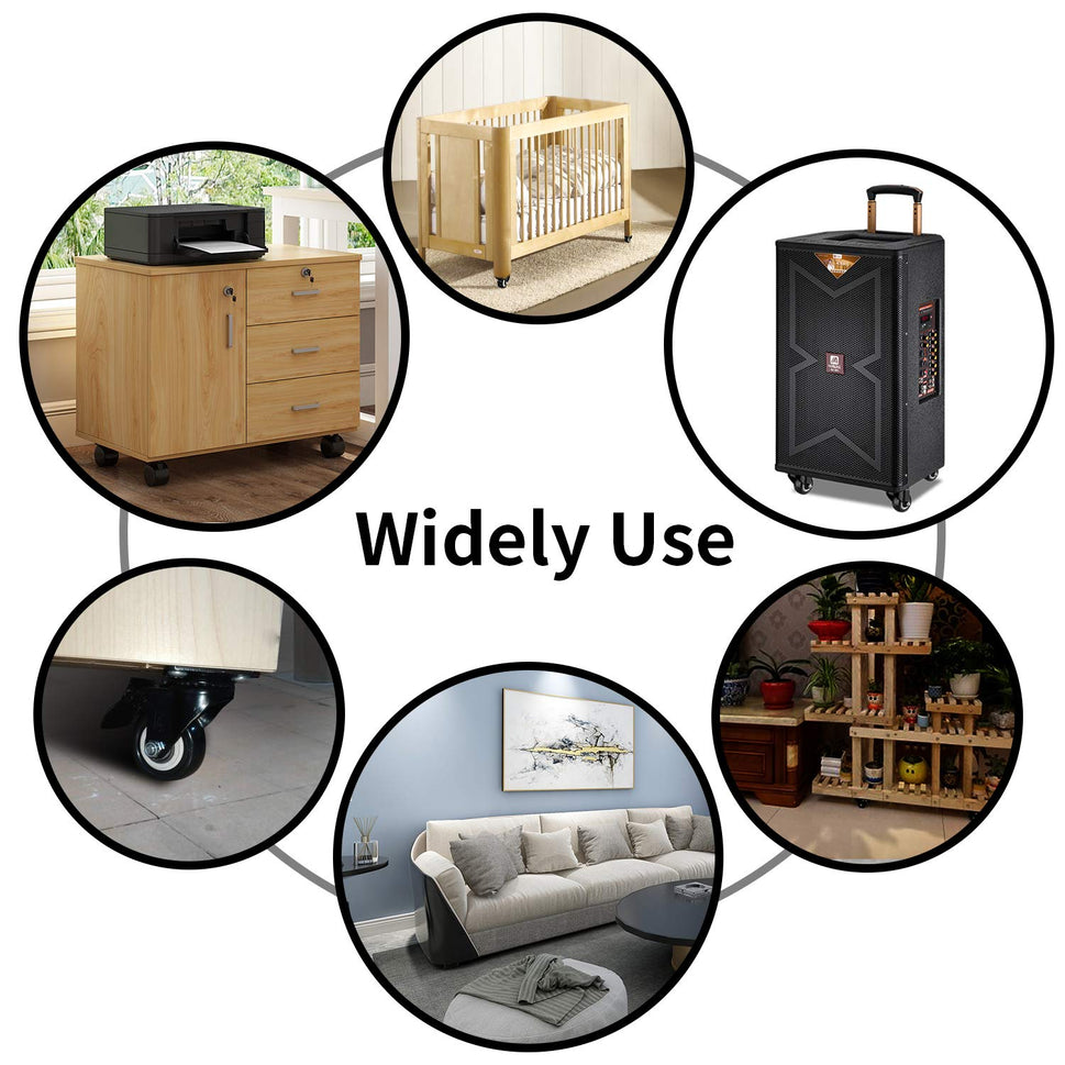 2" Swivel Plate Caster Wheels with Dual Brake (Set of 4) - Heavy Duty PVC, 360° Steering