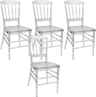 Set of 4 Clear Crystal Acrylic Chairs, Transparent Stacking Chiavari Dining Chairs for Weddings, Banquets, Events (Napoleon, Clear)
