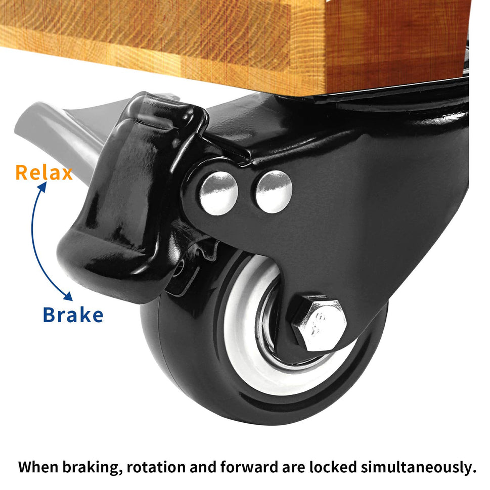 2" Swivel Plate Caster Wheels with Dual Brake (Set of 4) - Heavy Duty PVC, 360° Steering