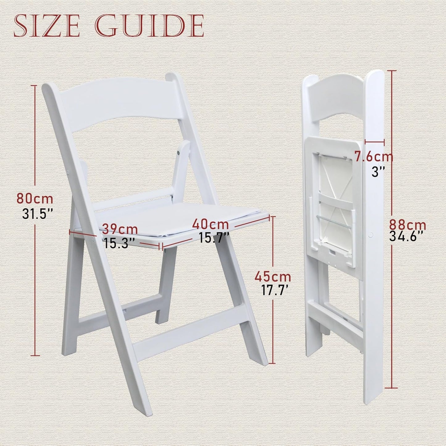 Set of 4 White Folding Chair with Vinyl Seat, Resin Stackable Dining Chairs for Weddings, Parties, Church, Kitchen, Events Banquet