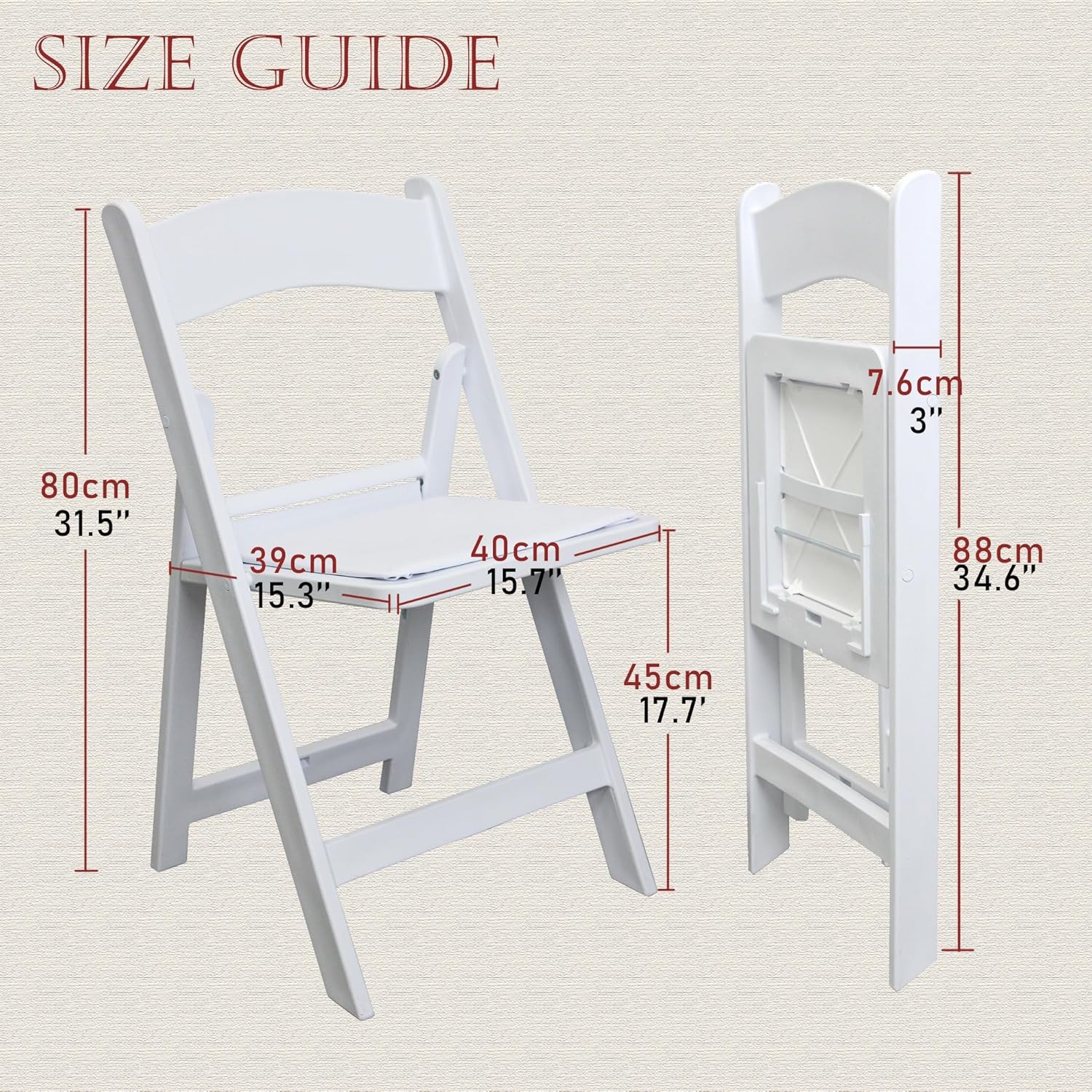 Set of 4 White Folding Chair with Vinyl Seat, Resin Stackable Dining Chairs for Weddings, Parties, Church, Kitchen, Events Banquet