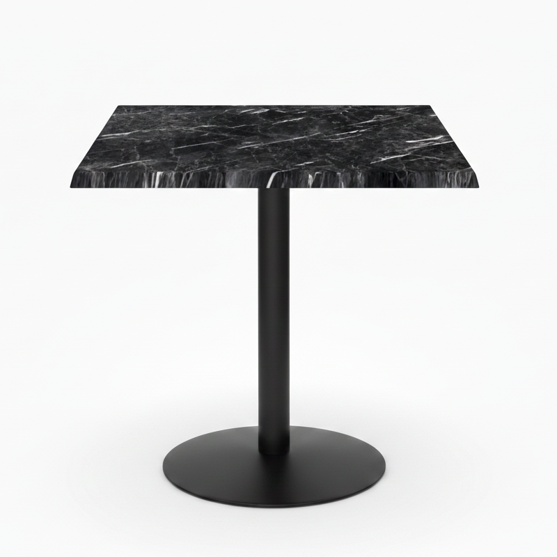 Commercial-Grade Indoor & Outdoor Table with Reinforced Stone-Composite Top: Black Marble-Like