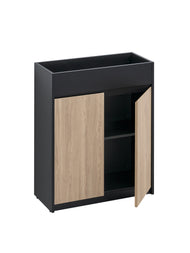 31.5" Modern Planter Cabinet – Black Frame with Natural Wood Panels