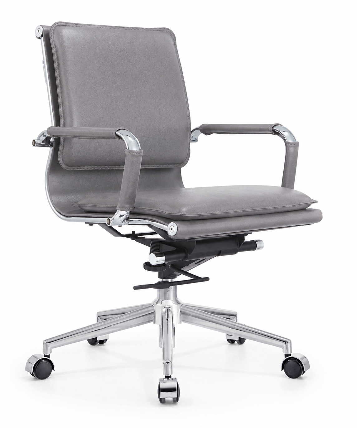 Modern Mid-Back Executive Leather Office Chair with Cushioned Seat & Backrest, Aluminum Frame & Swivel Base