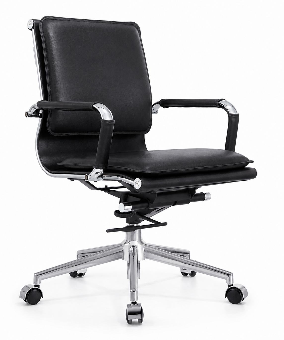 Modern Mid-Back Executive Leather Office Chair with Cushioned Seat & Backrest, Aluminum Frame & Swivel Base