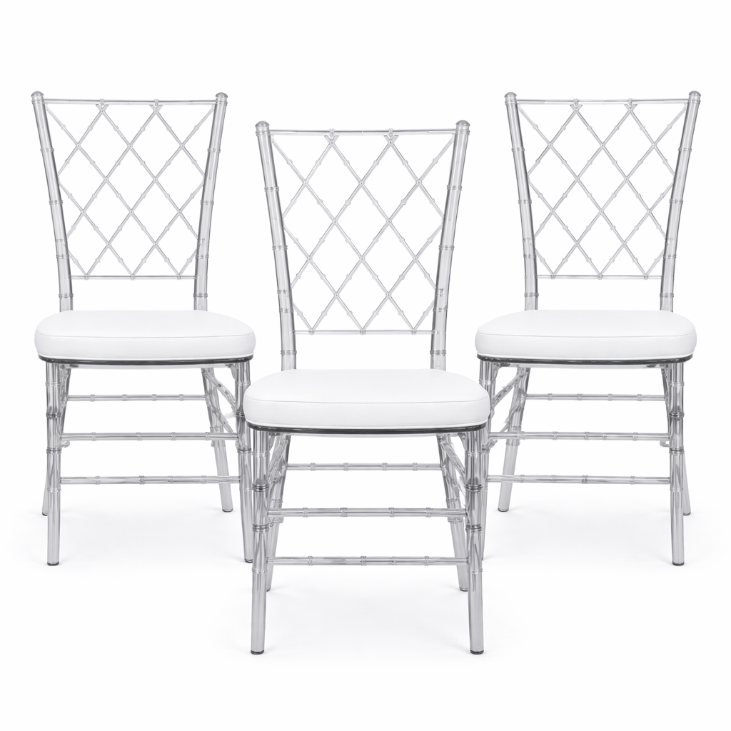 Set of 3 Clear Diamond Back Chairs – Elegant, Durable & Fully Assembled