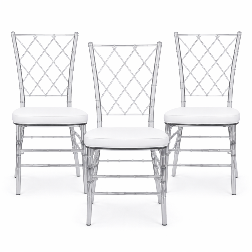 Set of 3 Clear Diamond Back Chairs – Elegant, Durable & Fully Assembled