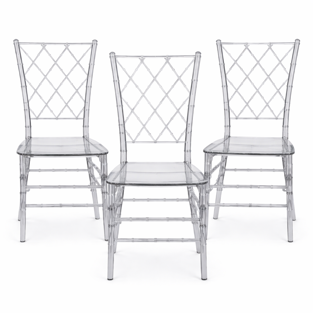 Set of 3 Clear Diamond Back Chairs – Elegant, Durable & Fully Assembled
