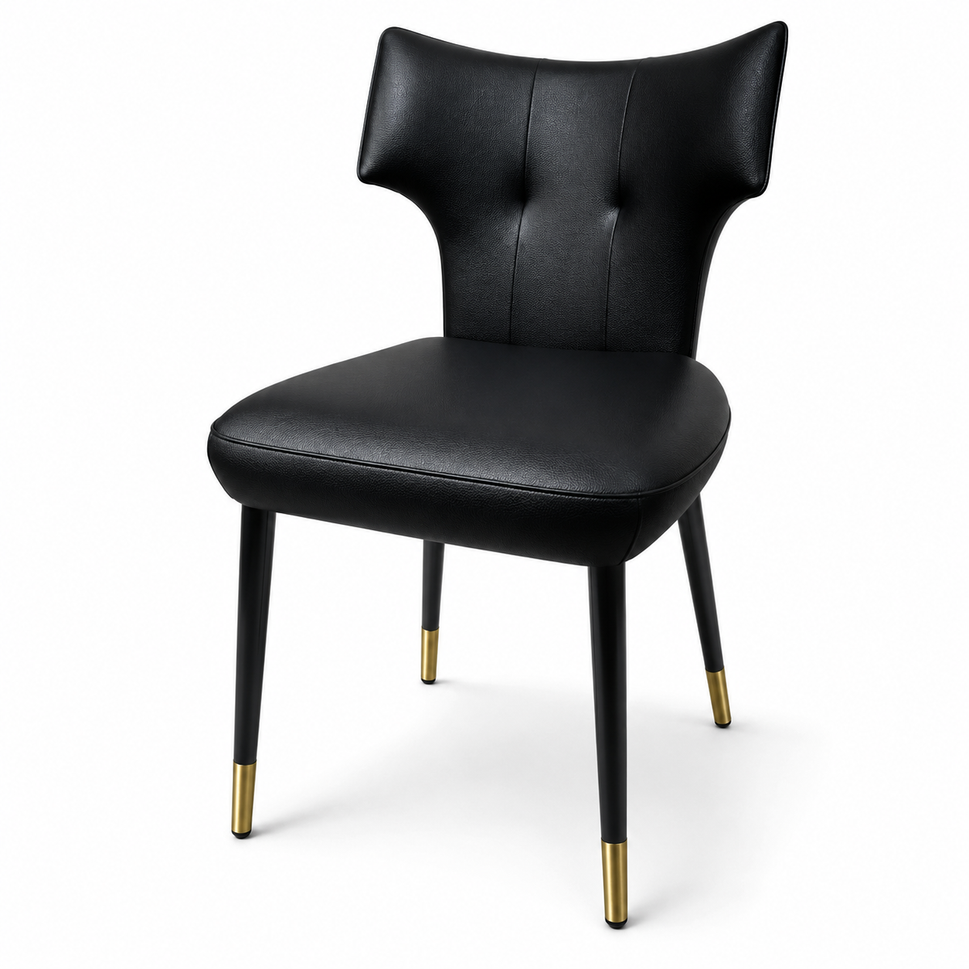 Contemporary Tufted Upholstered Dining Chair with Wingback Design & Gold-Capped Legs