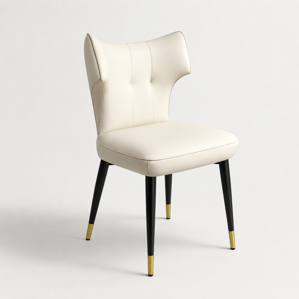 Contemporary Tufted Upholstered Dining Chair with Wingback Design & Gold-Capped Legs