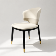 Contemporary Black Upholstered Barrel Dining Chair with Gold-Capped Legs