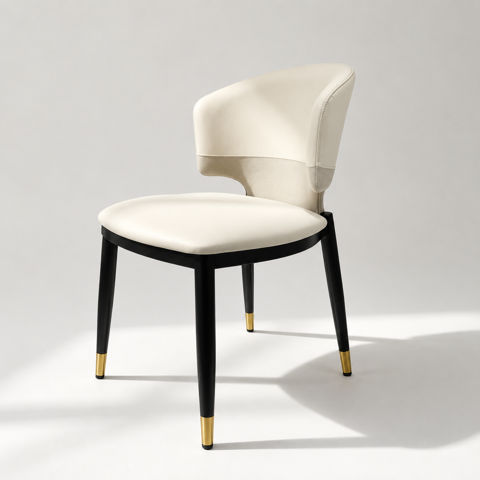 Contemporary Black Upholstered Barrel Dining Chair with Gold-Capped Legs