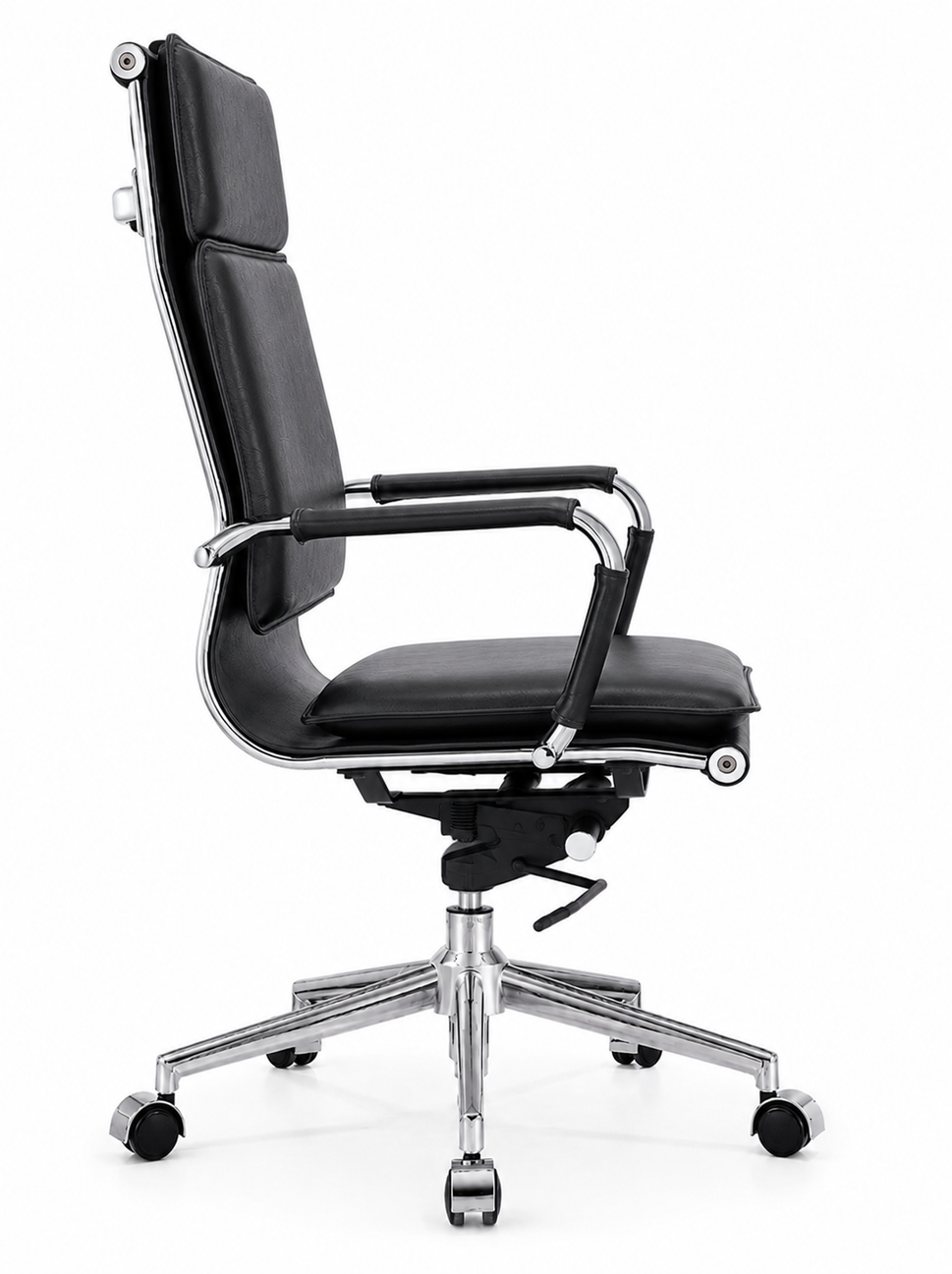 Modern High-Back Executive Leather Office Chair with Cushioned Seat & Backrest, Aluminum Frame & Swivel Base