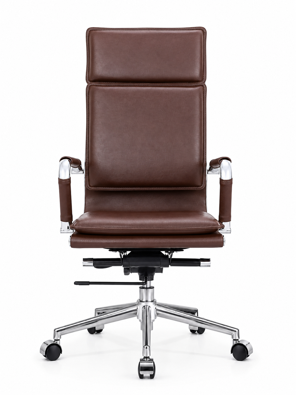 Modern High-Back Executive Leather Office Chair with Cushioned Seat & Backrest, Aluminum Frame & Swivel Base