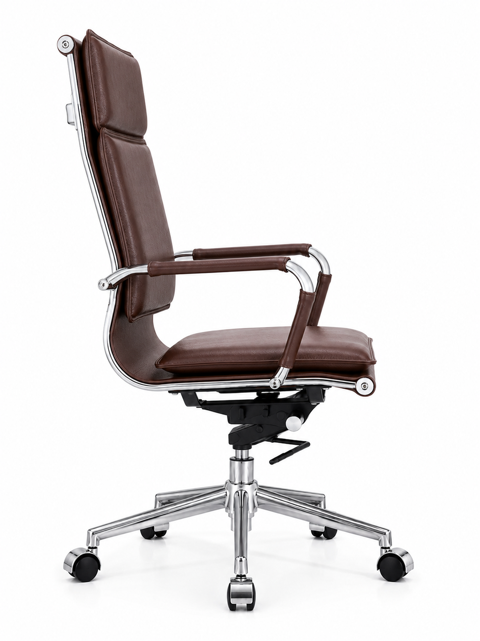 Modern High-Back Executive Leather Office Chair with Cushioned Seat & Backrest, Aluminum Frame & Swivel Base