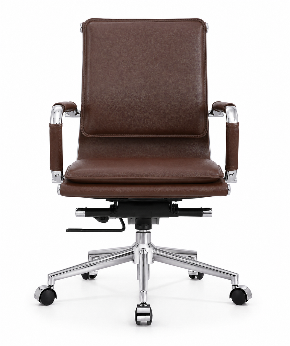 Modern Mid-Back Executive Leather Office Chair with Cushioned Seat & Backrest, Aluminum Frame & Swivel Base