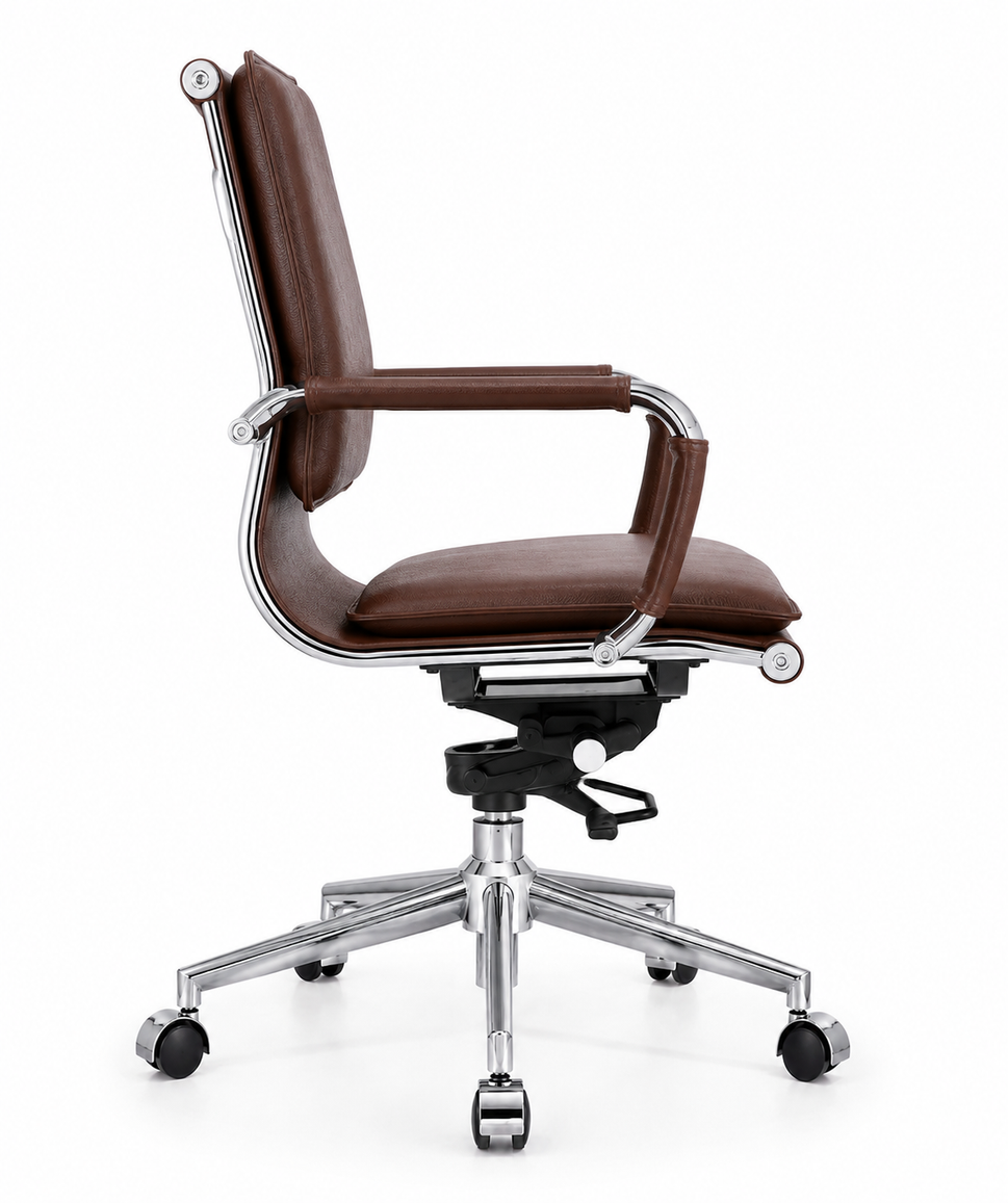 Modern Mid-Back Executive Leather Office Chair with Cushioned Seat & Backrest, Aluminum Frame & Swivel Base