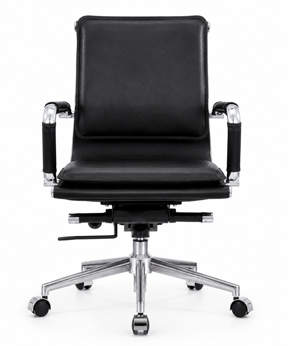 Modern Mid-Back Executive Leather Office Chair with Cushioned Seat & Backrest, Aluminum Frame & Swivel Base