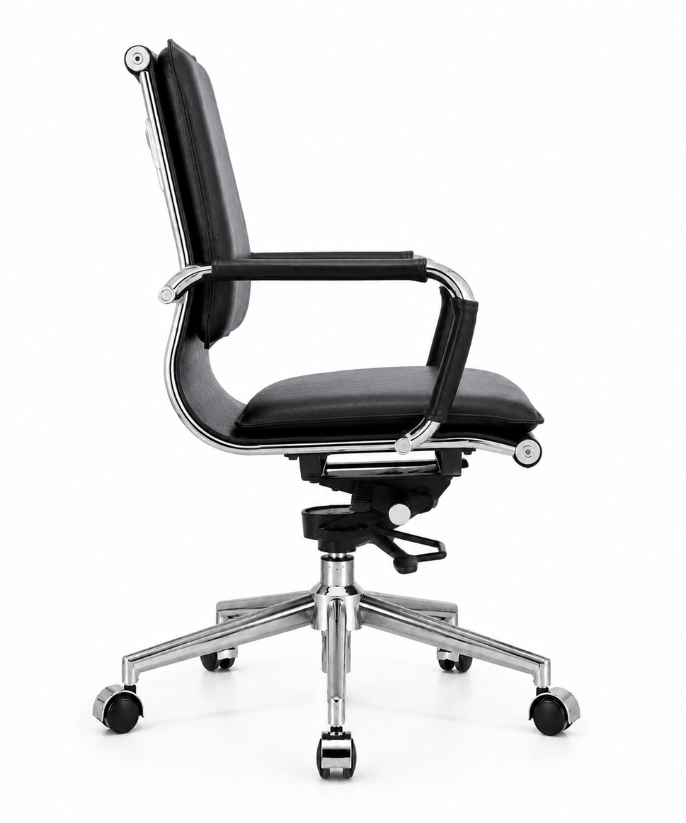 Modern Mid-Back Executive Leather Office Chair with Cushioned Seat & Backrest, Aluminum Frame & Swivel Base