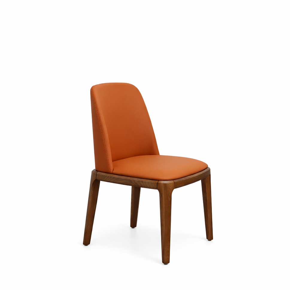 Modern Upholstered Dining Chair with Solid Wood Legs – Beige/Natural or Orange/Walnut