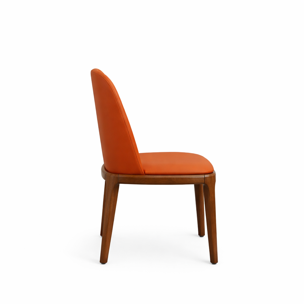 Modern Upholstered Dining Chair with Solid Wood Legs – Beige/Natural or Orange/Walnut
