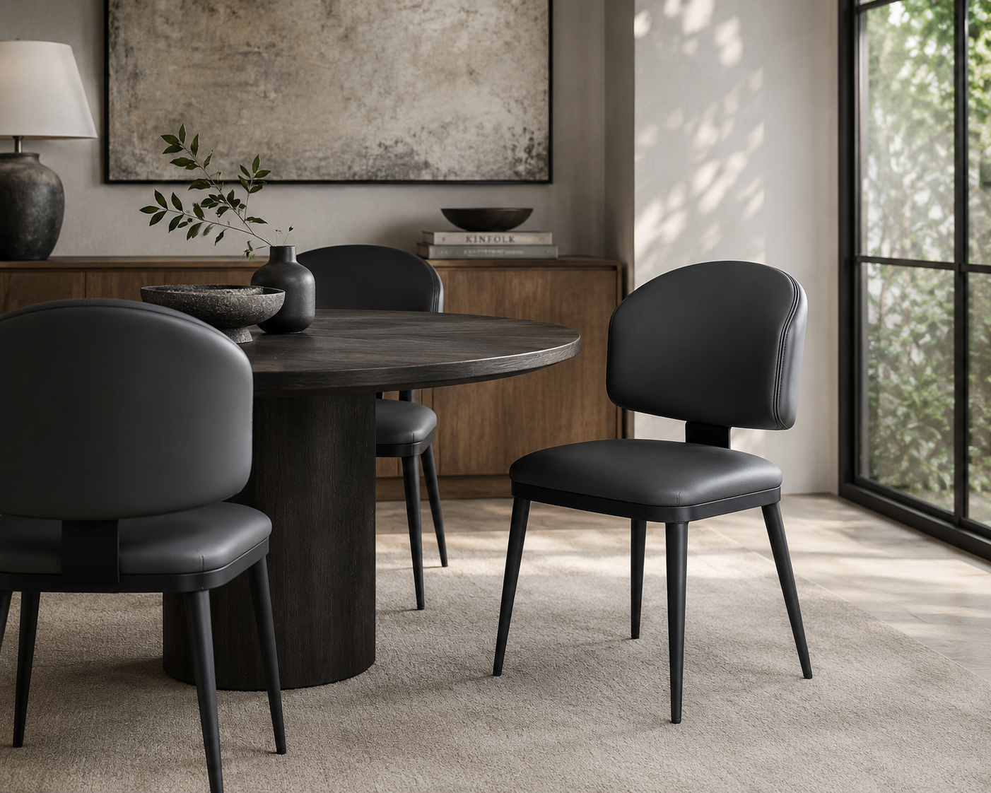 Modern Curved Upholstered Dining Chair with Black Metal Legs – Contemporary Accent Side Chair
