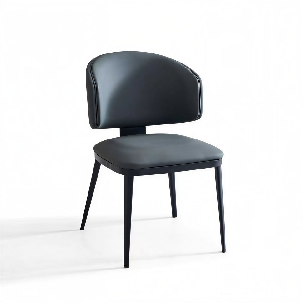 Modern Curved Upholstered Dining Chair with Black Metal Legs – Contemporary Accent Side Chair