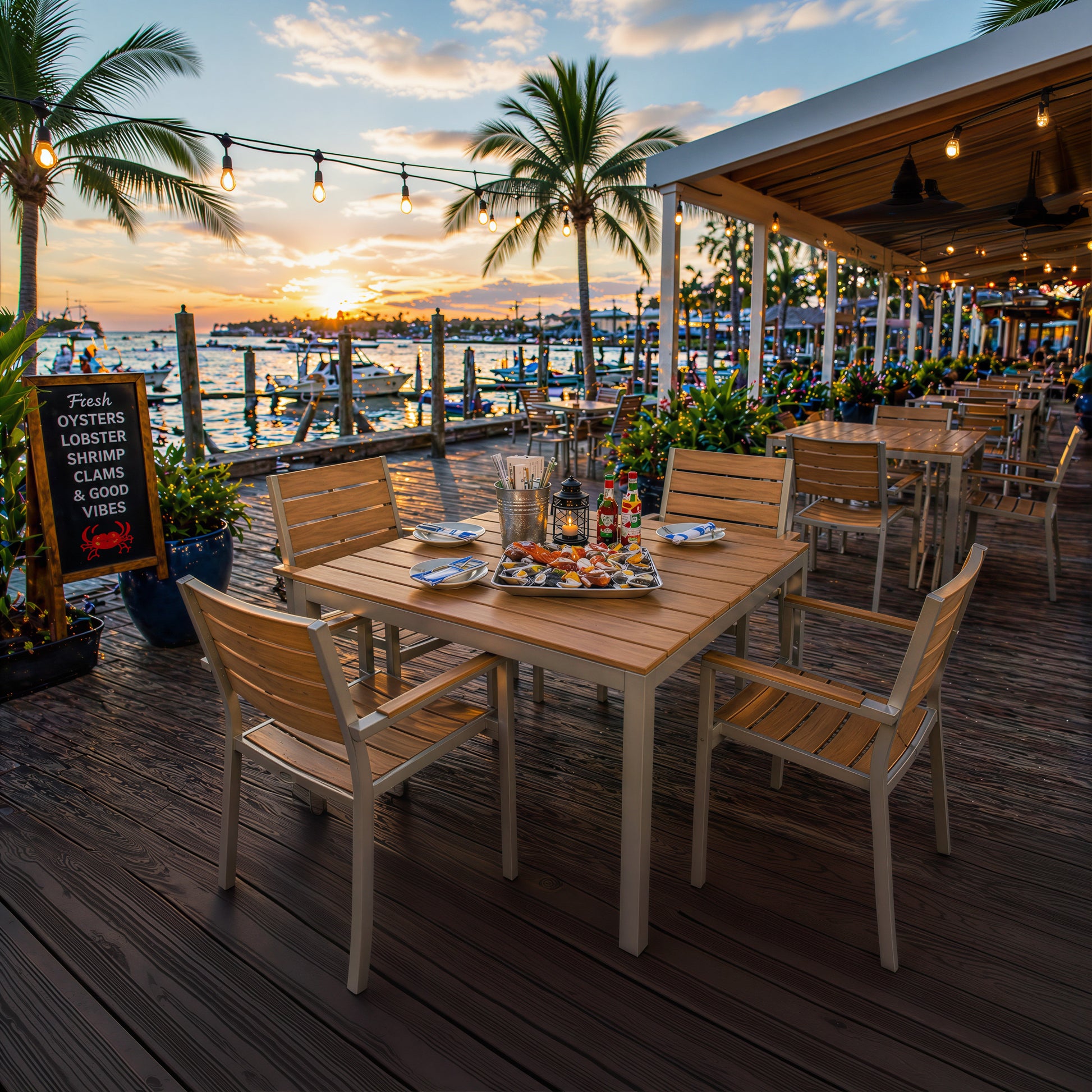 Teak Outdoor Dining Table – Aluminum Frame with Teak-Look Plastic Wood Slats (35.4" x 35.4")