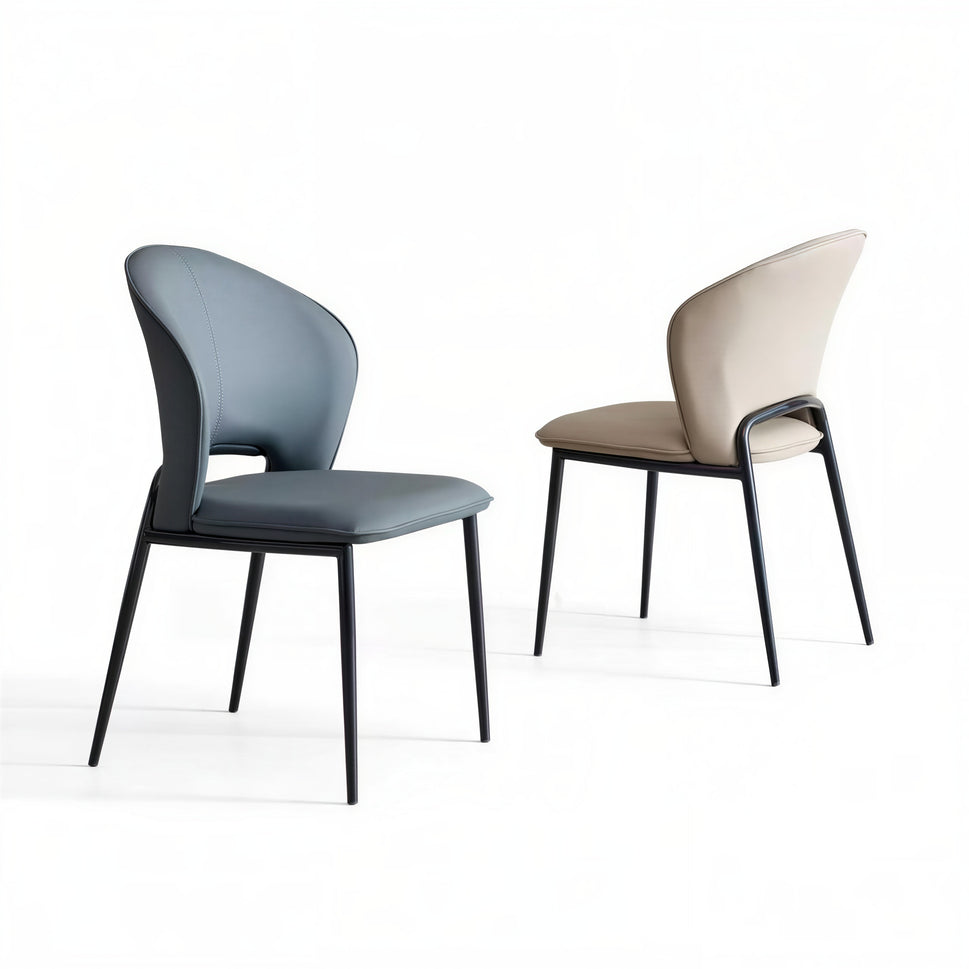 Upholstered Dining Chair with Sculpted Curved Back and Black Metal Legs