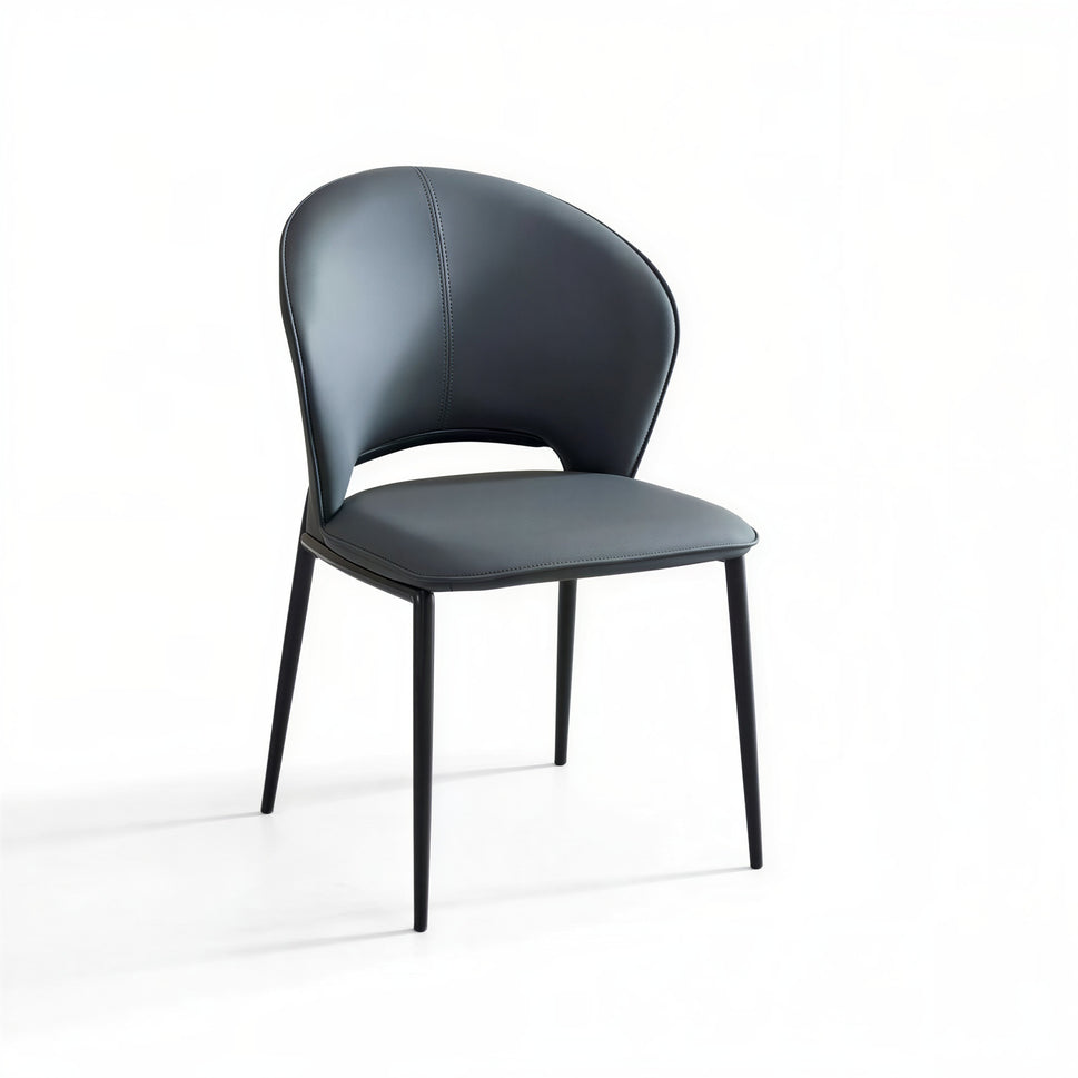 Upholstered Dining Chair with Sculpted Curved Back and Black Metal Legs